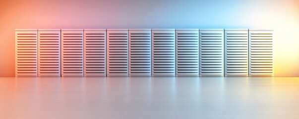 Modern data center filled with server racks glowing with blue and orange light, symbolizing technology and data storage