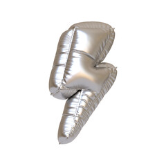 Shiny silver balloon shaped like a lightning bolt, perfect for parties, energy-themed events, or striking decorative accents. 3D render illustration
