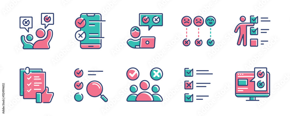 Leinwandbilder collection of survey icon set multiple choice checklist questionnaire task select option feedback evaluation signs vector illustration