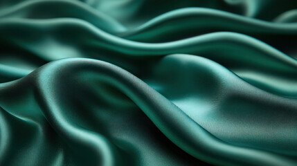 Obraz premium Luxurious background of shimmering silk folds in deep emerald green