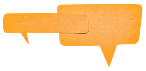 Orange blank cut out cardboard paper speech bubbles with rough edges round corners and copy space for text on transparent png background design element
