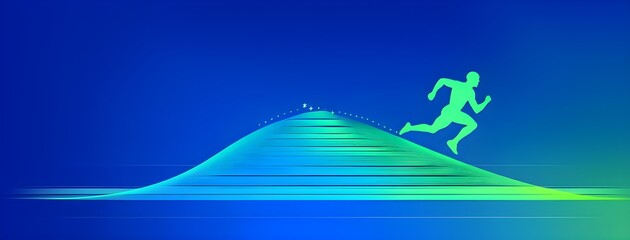 illustration of a wave of data points shaping into a runner's silhouette, conveying speed and precision guided by AI