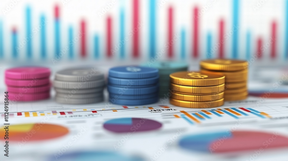 Poster comprehensive finance data visualization with abstract graphs and charts