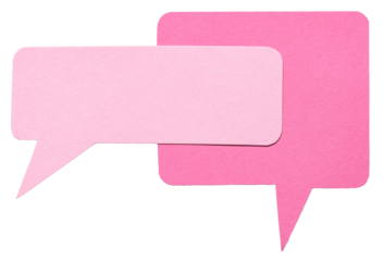 Pink blank cut out cardboard paper speech bubbles with rough edges round corners and copy space for text on transparent png background design element
