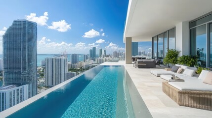 Contemporary luxury layout with seamless glass walls, infinity pools, and high-end furnishings