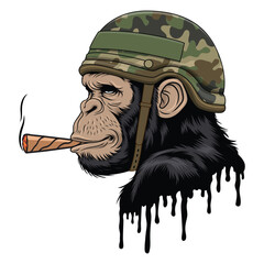 Military Gorilla vector, Ape smoking cigarette vector art illustration © DesignIMT