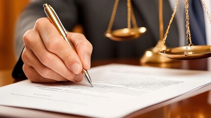 Legal Agreement Signing with Scales of Justice