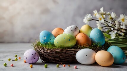 Obraz premium easter decoration background with copy space for business, greeting card, banner, flyer