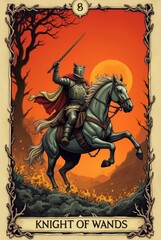 Knight of Wands Tarot Card Depicting a Rider on Horseback