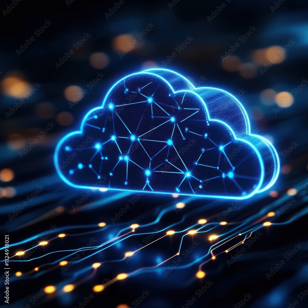 Aufkleber futuristic digital cloud with glowing connections representing advanced data storage and connectivit