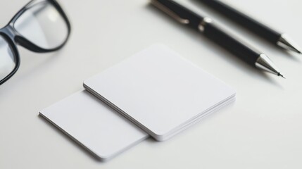 Clean Desk with Blank Cards and Pens in Soft Light
