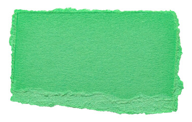 Isolated cut out torn piece of blank green paper note cardboard with texture and copy space for...