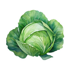 Obraz premium Fresh Green Cabbage Watercolor Painting Healthy Food Illustration