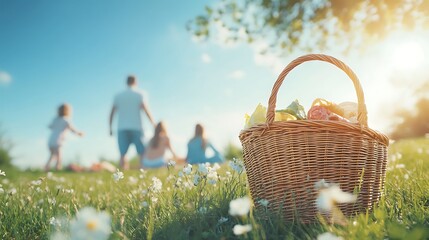 Family picnic fun sunny park outdoor activity green meadow candid view joyful togetherness experience