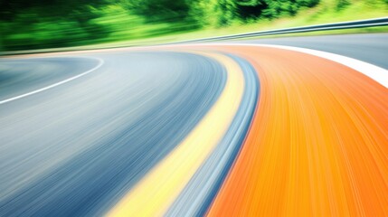 Motion Blur of Curving Road with Vibrant Yellow and Orange Lines