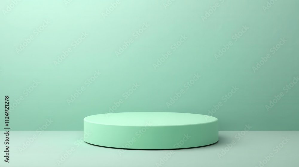 Aufkleber minimalist display platform against soft green background for product showcase