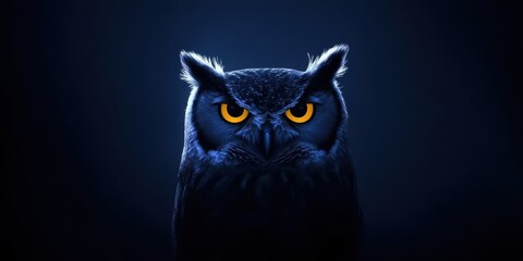 Mysterious Owl with Striking Yellow Eyes Against Dark Background