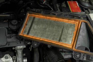 Old used air filter in dirt and dust to clean the air.
