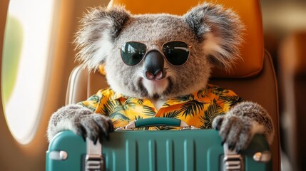 A relaxed koala in a Hawaiian shirt.