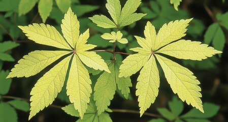 Bright Green Leaves of a Plant with Unique Leaf Structure and Natural Beauty