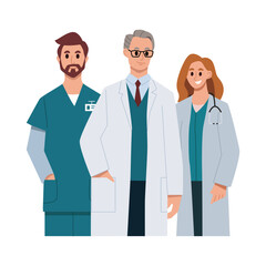 Medical team concept. Hospital personnel characters on white background. Vector hand drawn illustration.