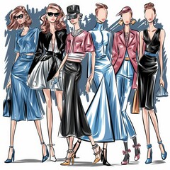 model in a dress fashion sketch