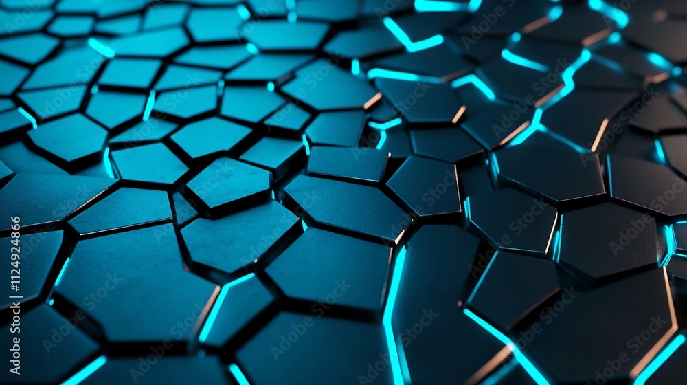 Poster glowing geometric abstract background with neon blue pixel pattern