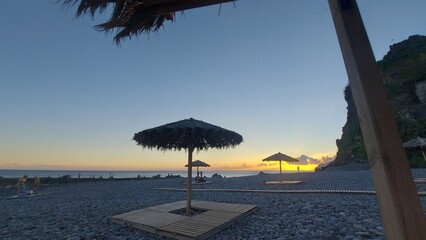 beach, coastline, coast, shore, water, sea, ocean, cliff, mountain, day, sunset, nature, paradise, landscape, tourism, madeira island, portugal, europe, destination
