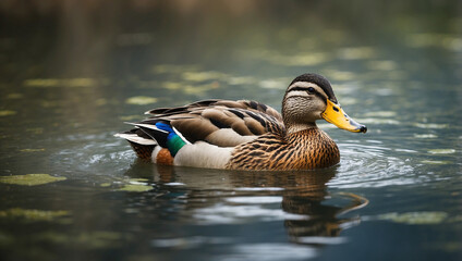 Fototapeta premium Mallard Duck Swimming in a Pond