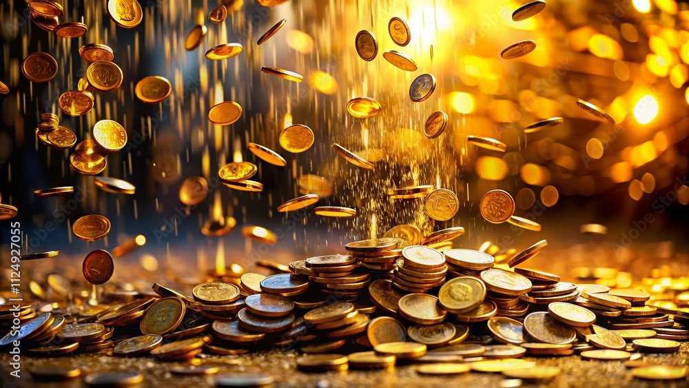 Aufkleber captivating panoramic view of falling coins creating a golden rain effect in motion for dynamic visu
