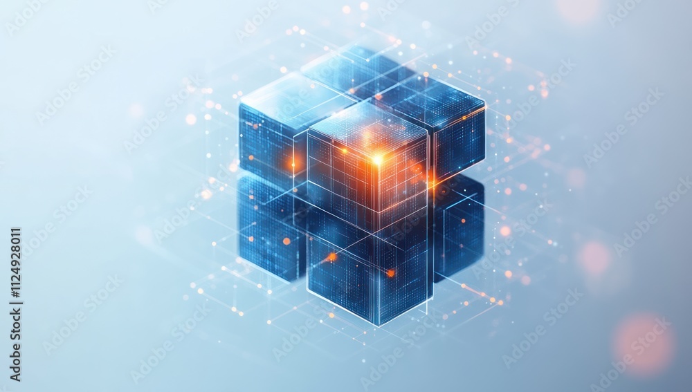 Poster abstract 3d cube structure with digital data flow