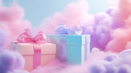 pink and green gift box with ribbon and bow