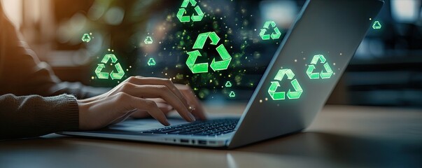 Recycle symbol on laptop screen.