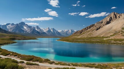 Fototapeta premium A Majestic Mountain Landscape with a Serene Lake