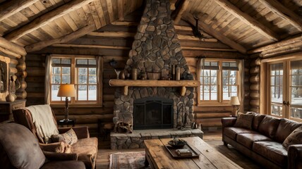 interior design of a rustic log cabin