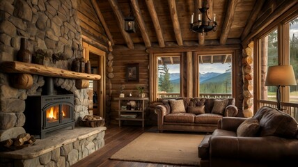 interior design of a rustic log cabin
