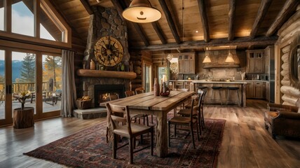 Fototapeta premium interior design of a rustic log cabin
