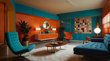 midcentury scandinavian interior design of a modern living room 