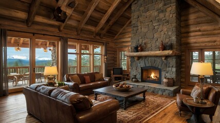 interior design of a rustic log cabin