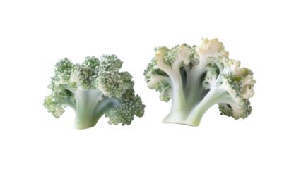 Broccoli with smooth, creamy flesh, a realistic, textured pit, showing fresh ripeness and health appeal, isolated on a white background