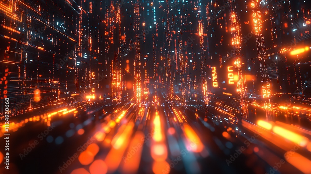 Fototapete modern technology background glowing binary codes