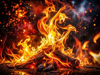 Captivating Portrait of Fiery Flames Dancing with Glowing Embers, Showcasing the Intense Beauty of Heat and Light in an Enchanting Display of Natural Fire Dynamics