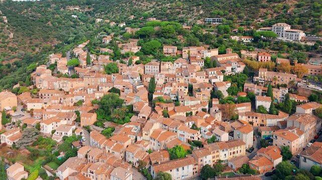 Aerial view of the Bormes les memosas picturesque village, French riviera