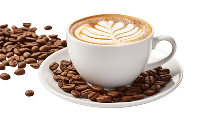 Obraz premium a Cappuccino coffee with coffee beans isolated on a transparent background 