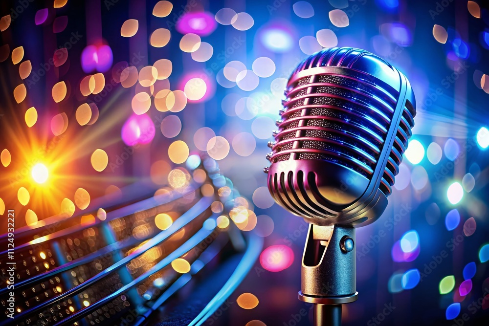 Poster captivating portrait photography featuring a stylish microphone in a studio setting with soft lighti