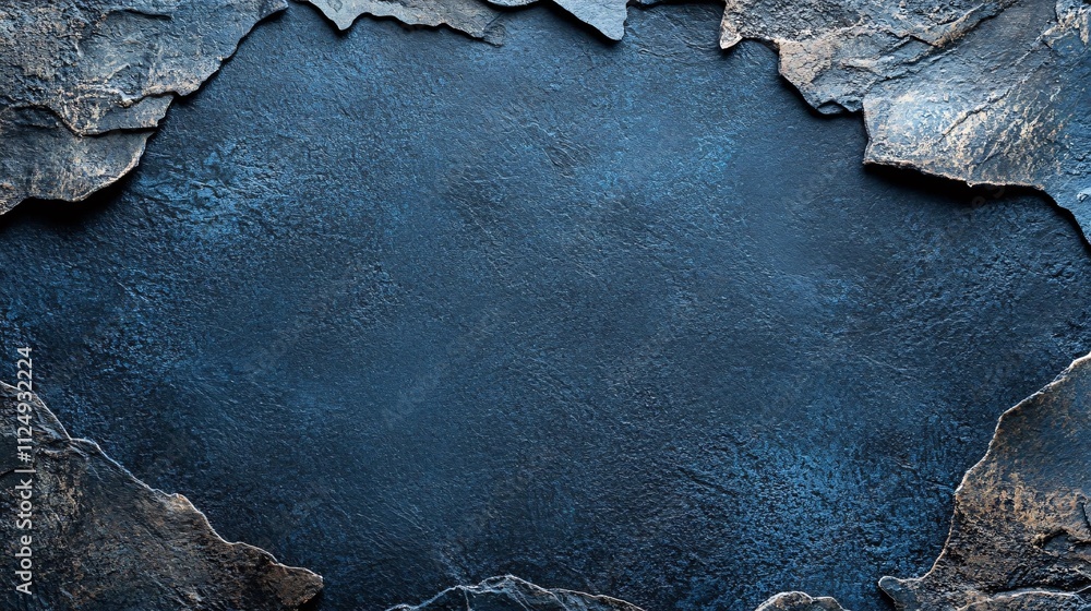 Poster Dark blue stone background with rough edges creating a frame