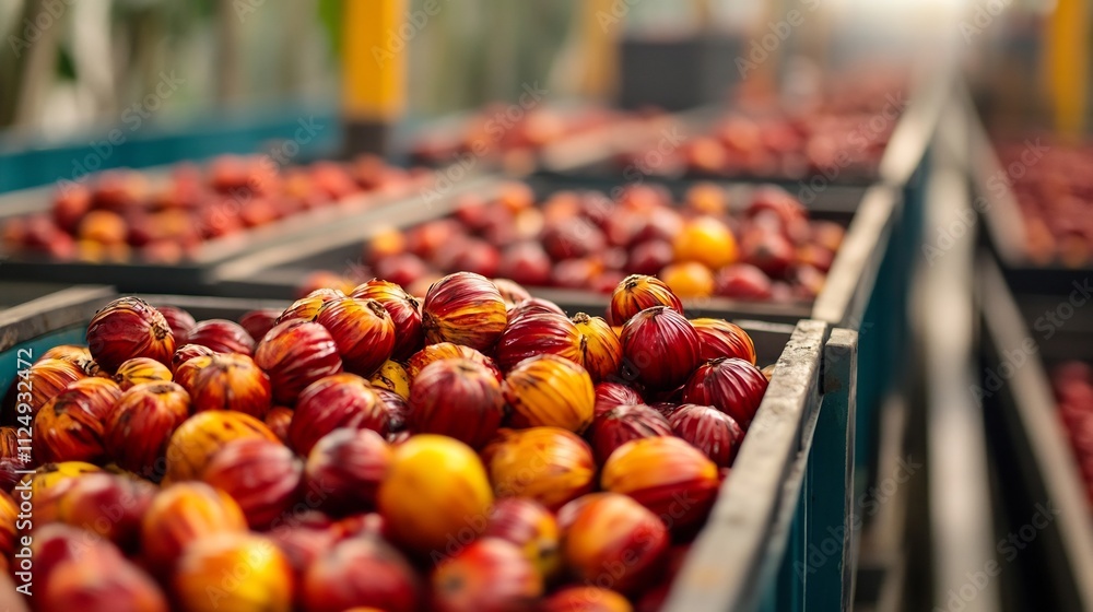 Aufkleber close-up view of palm fruit unloading at processing factory for palm oil production