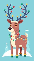 A cartoon deer with Christmas lights on its antlers