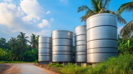 Advanced Palm Oil Production Factory with Large Metal Storage Tanks