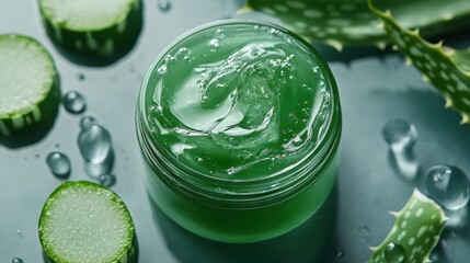 Soothing Aloe vera care green. Water gel 